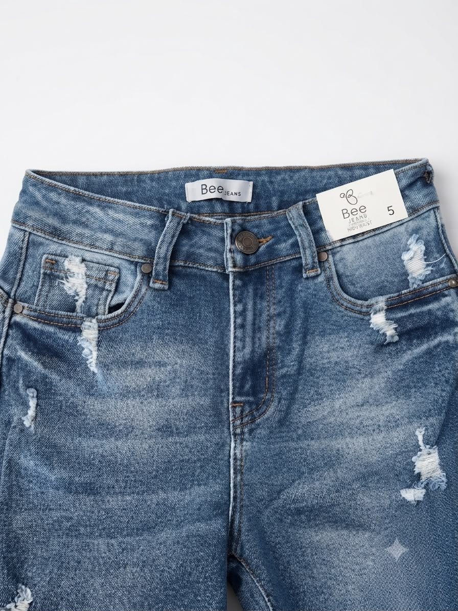 Pantalón dama mezclilla skinny deslavado con tiro alto