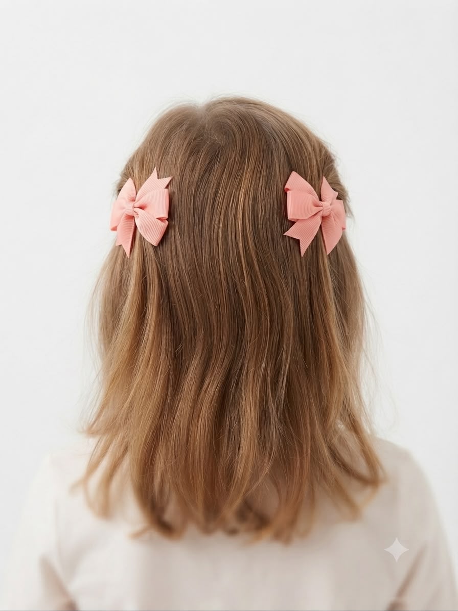 Moño Par Niña Rosa Coral