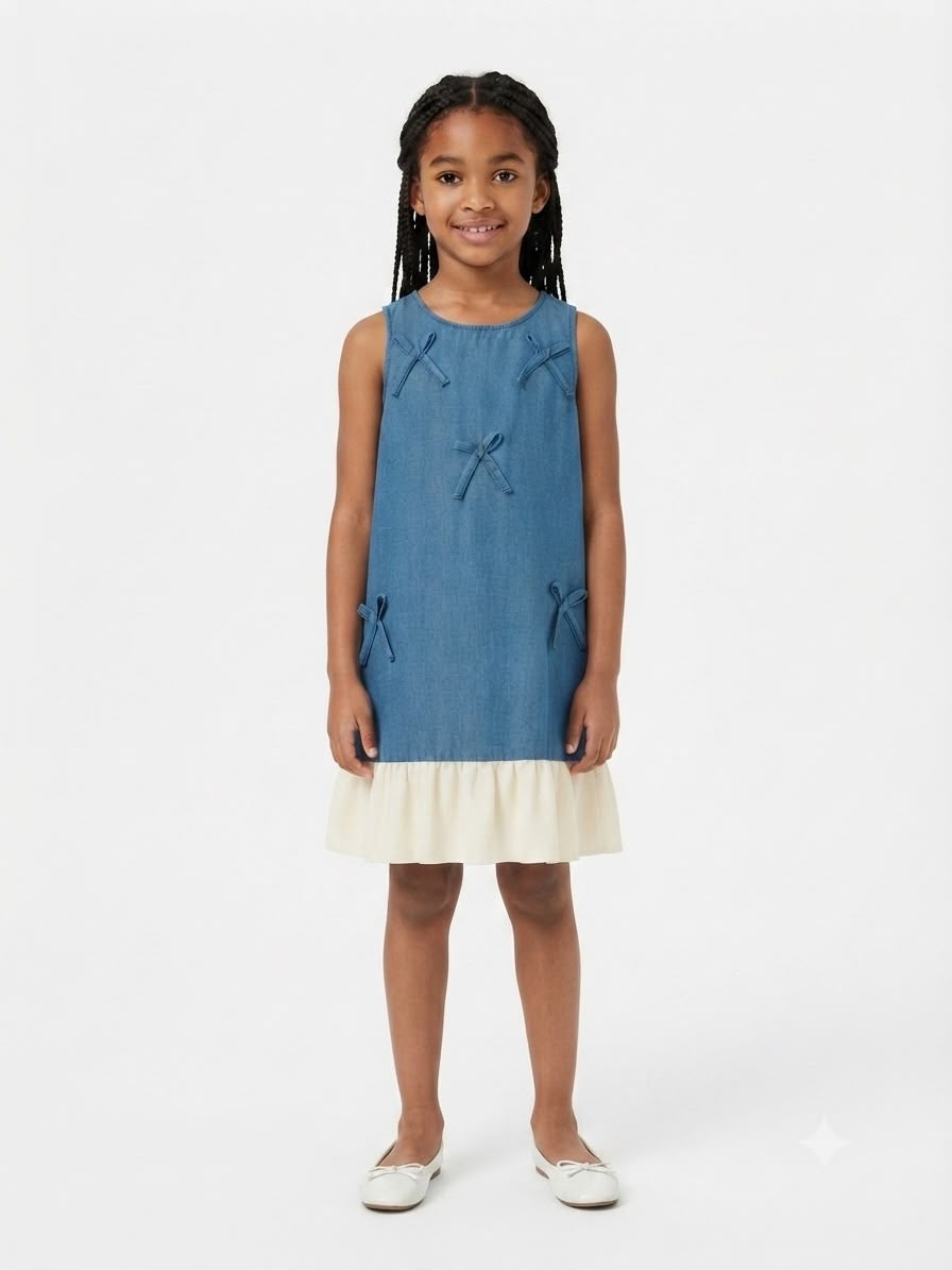 Vestido niña mezclilla con moños decorativos