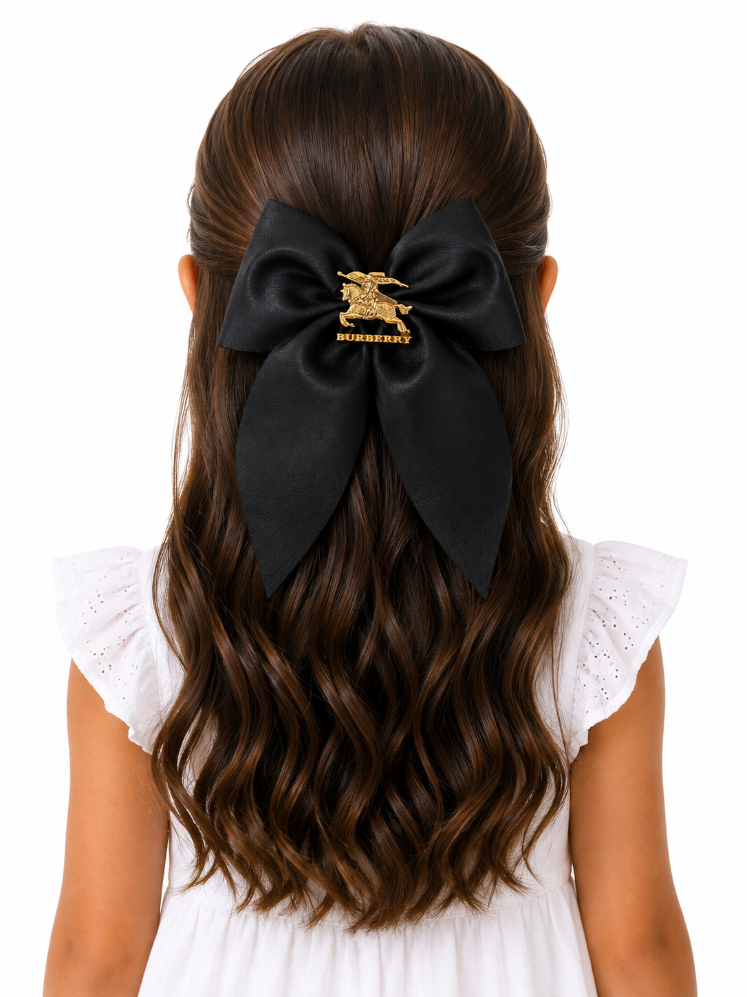 Moño niña elegante negro con detalle dorado