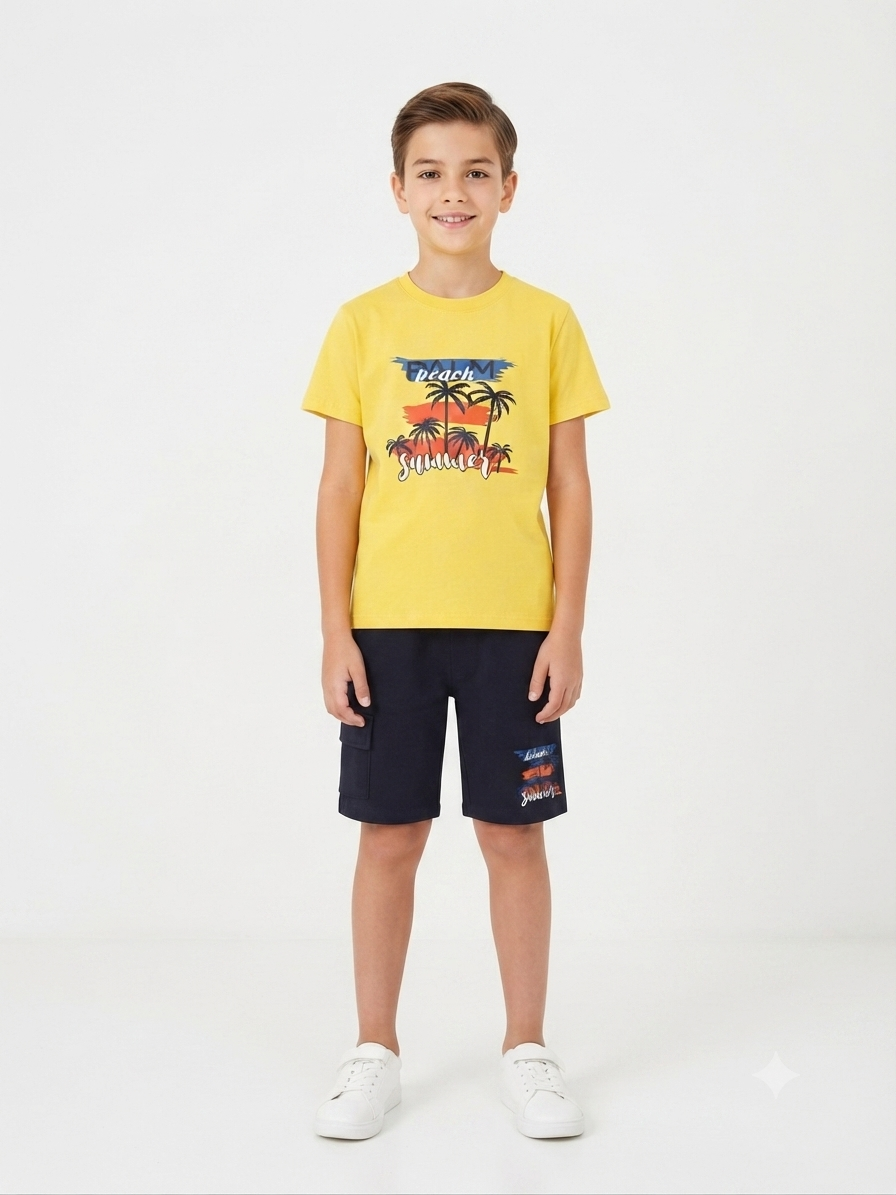 Set niño playera estampada Beach Summer con short cargo