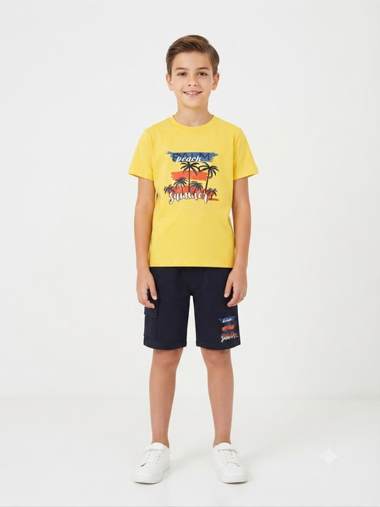 Set niño playera estampada Beach Summer con short cargo