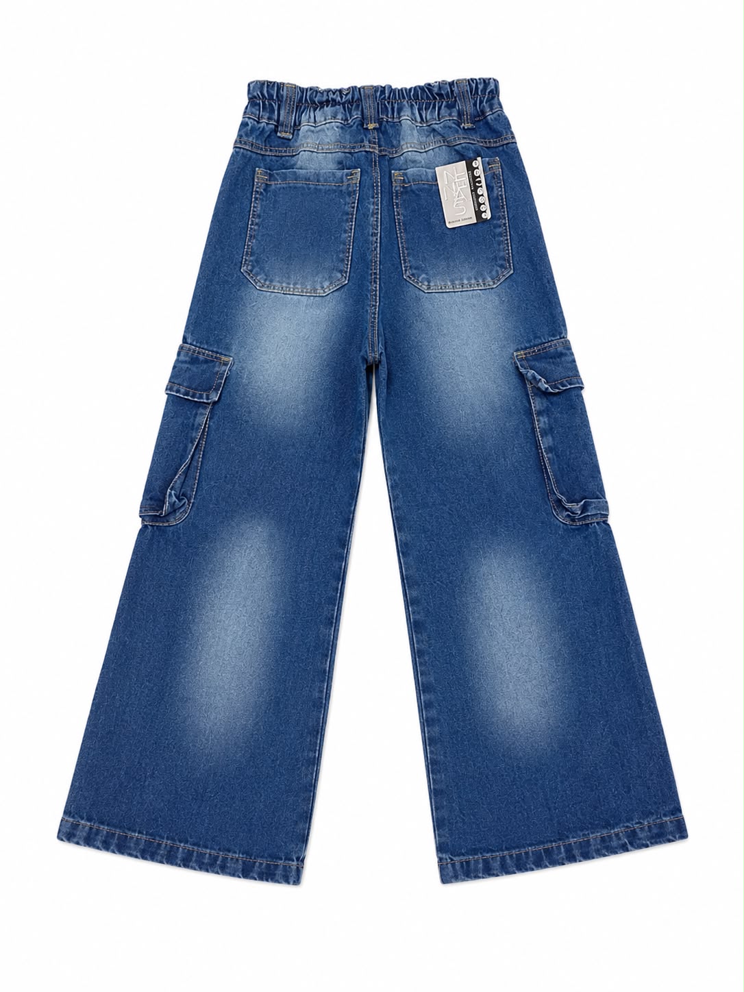 Pantalón niña cargo mezclilla efecto deslavado