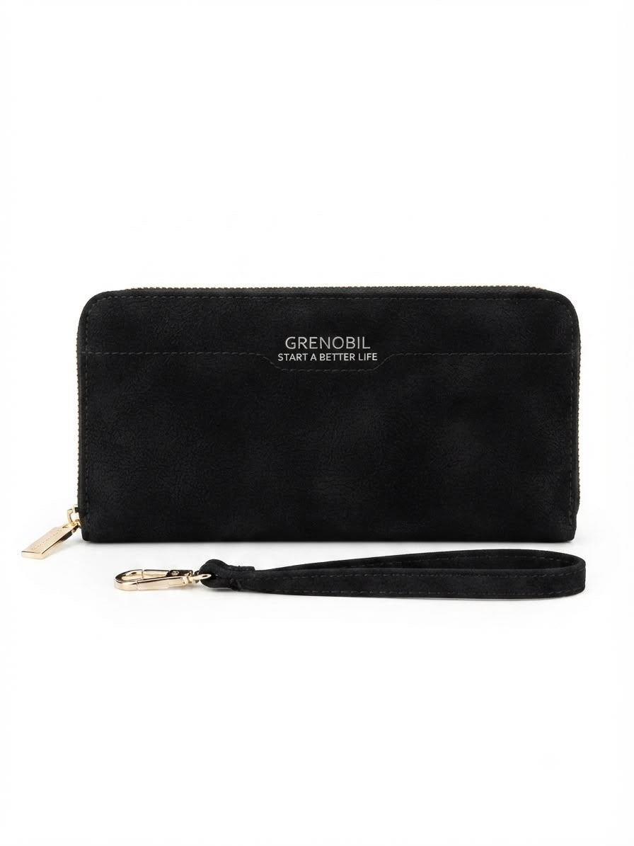 Cartera Dama tipo Wallet negro gamuza