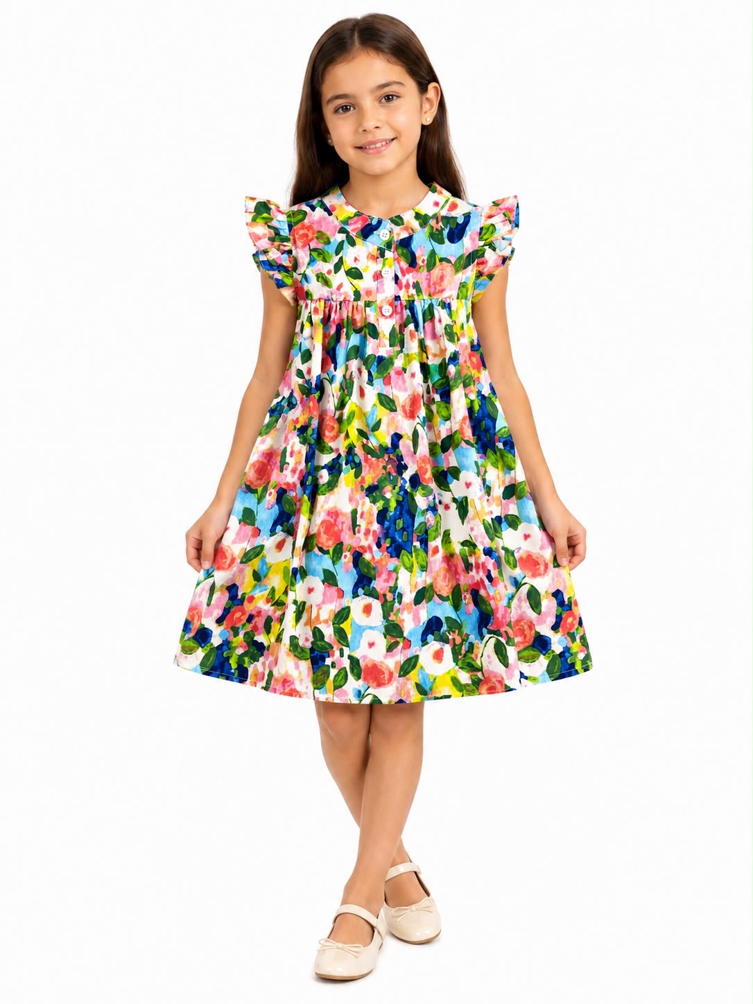 Vestido niña estampado floral con Olanes