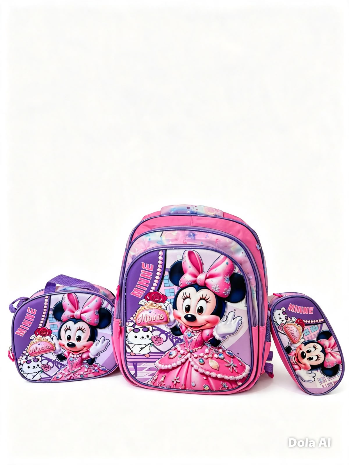 Set mochila infantil escolar Gatita Princesa Rosa 3 piezas