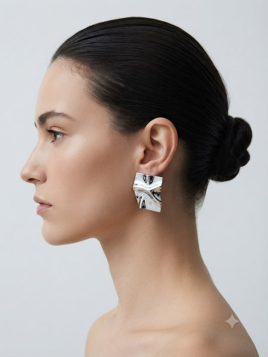 Aretes Plateados Texturizados Geométricos