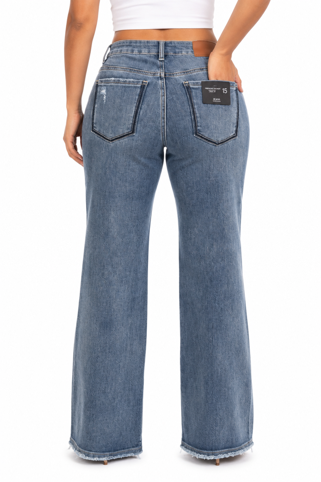 Pantalón dama mezclilla wide leg plus con rasgados