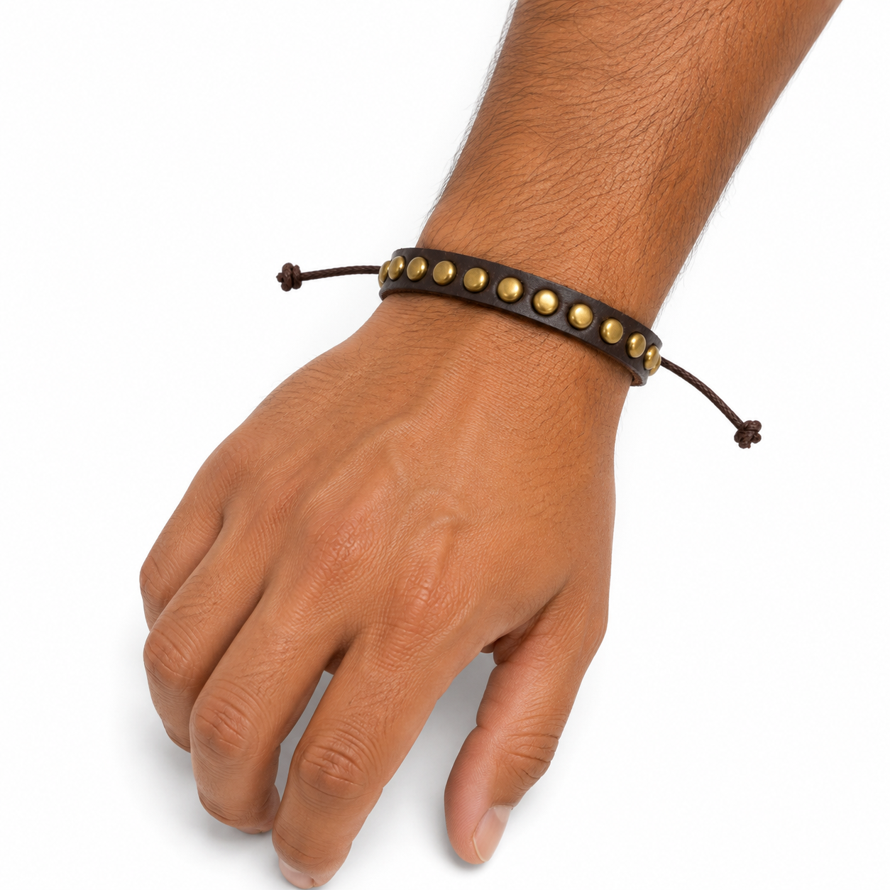 Pulsera caballero ajustable con detalles metálicos 🤎✨