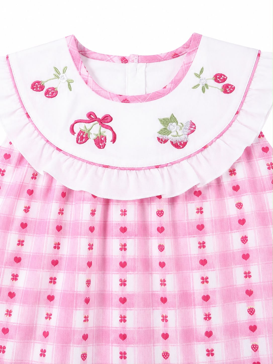 Vestido Niña rosa de fresitas con bordado hermoso 🤩
