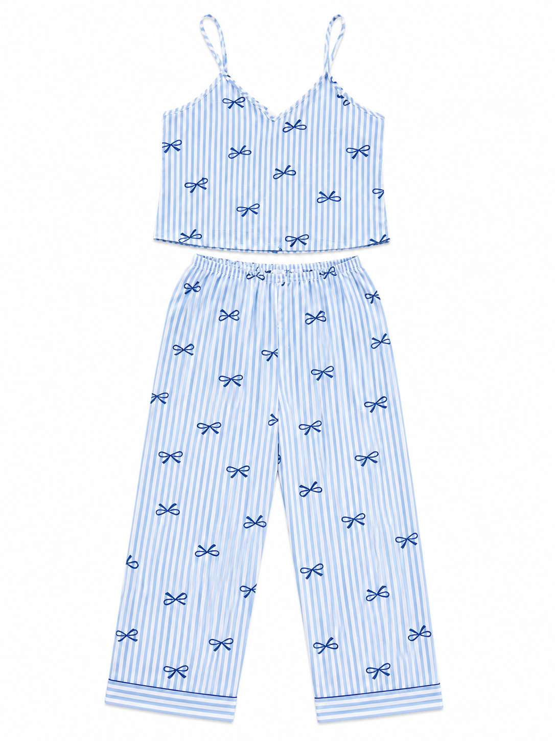 Pijama Dama Satinada Moñitos Azul