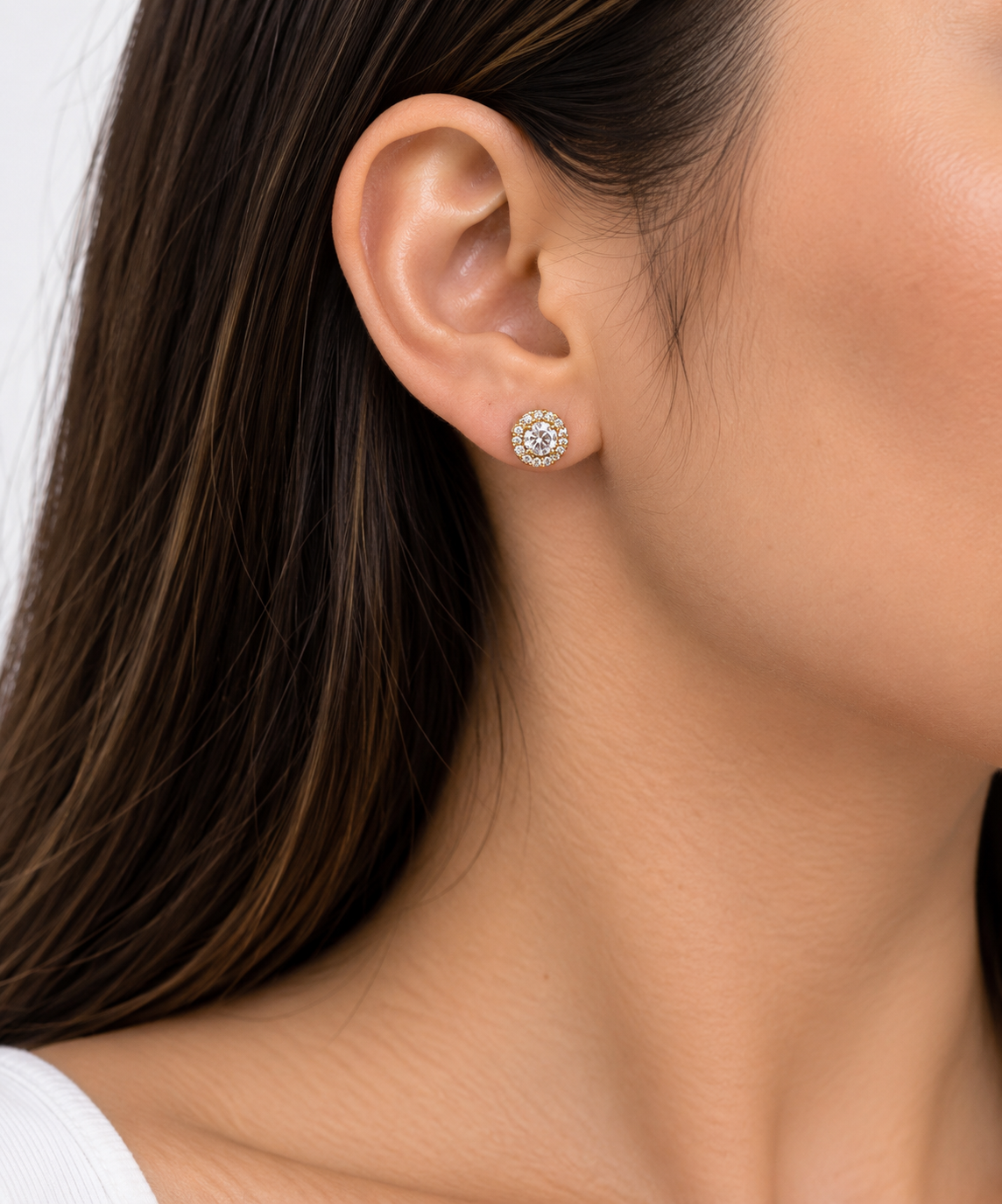 Aretes dama halo brillante dorado ✨