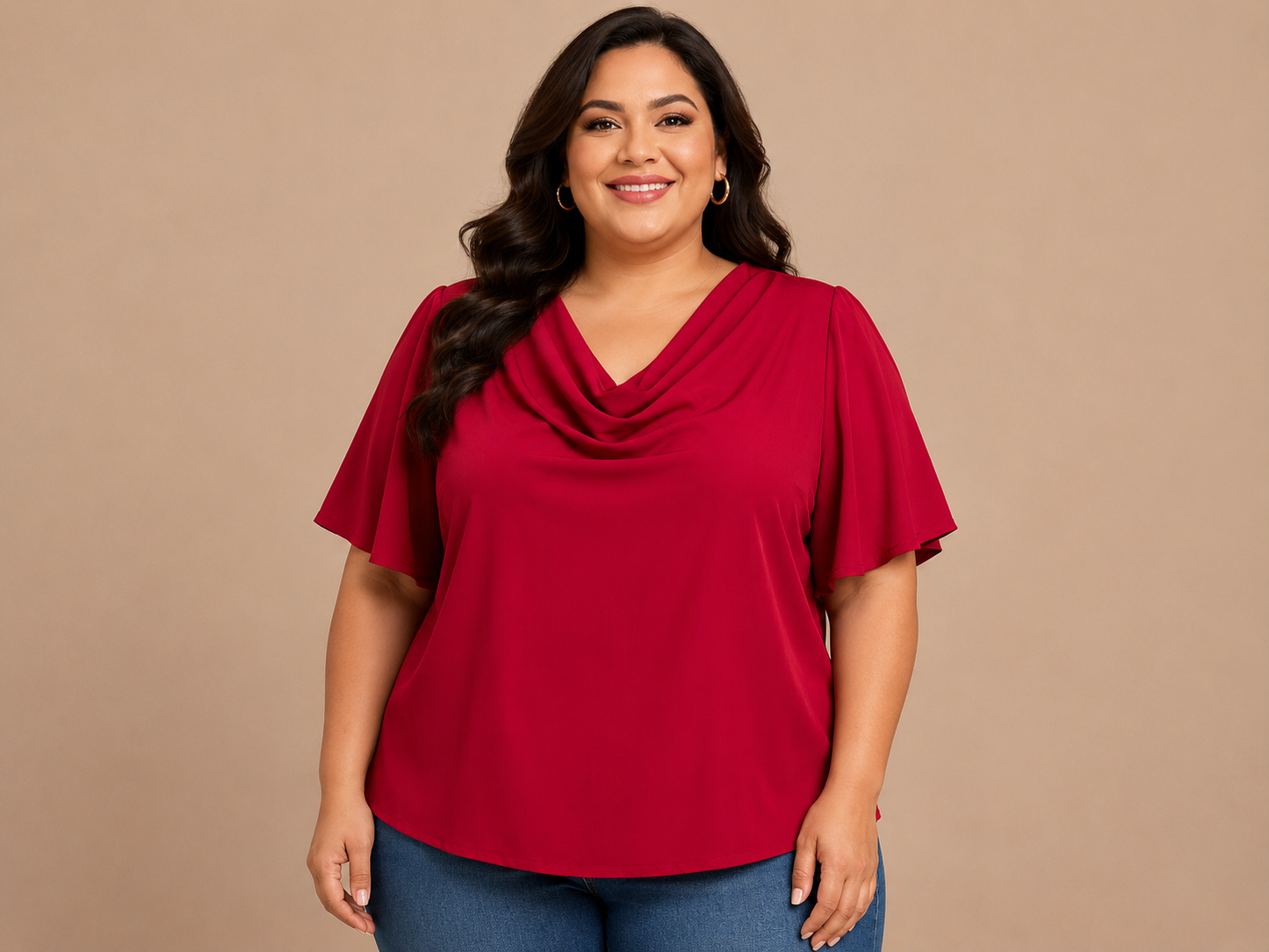 Blusa Dama Escote Cascada Roja
