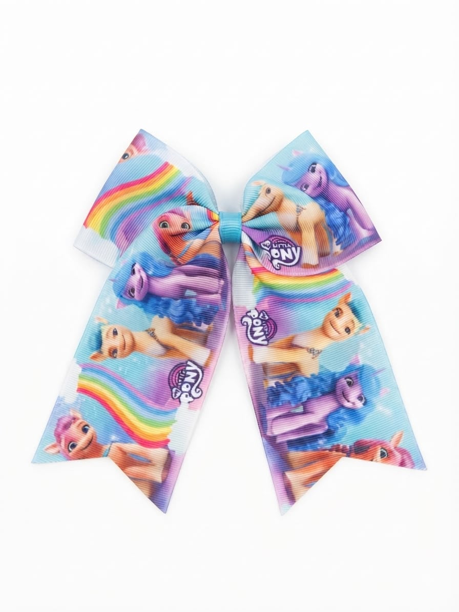 Moño niña estampado de ponis con arcoíris