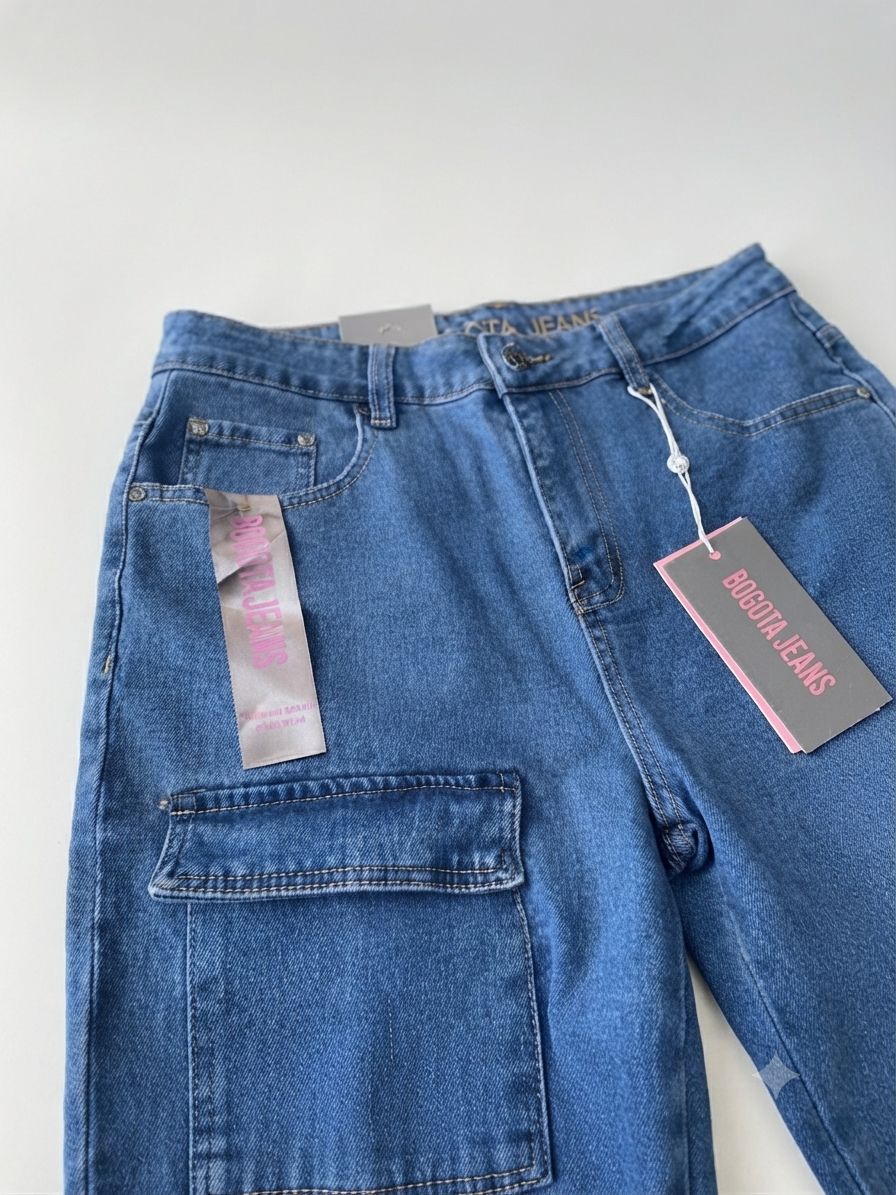 Pantalón dama mezclilla cargo de pierna recta