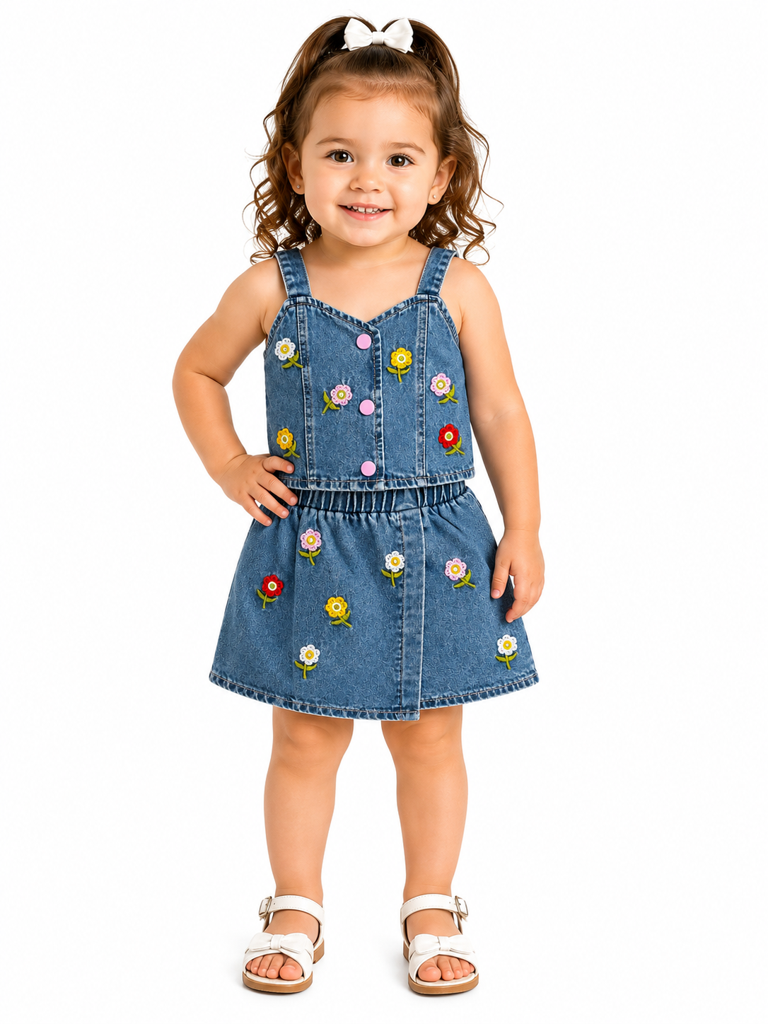 Set niña blusa y falda de mezclilla con bordado floral