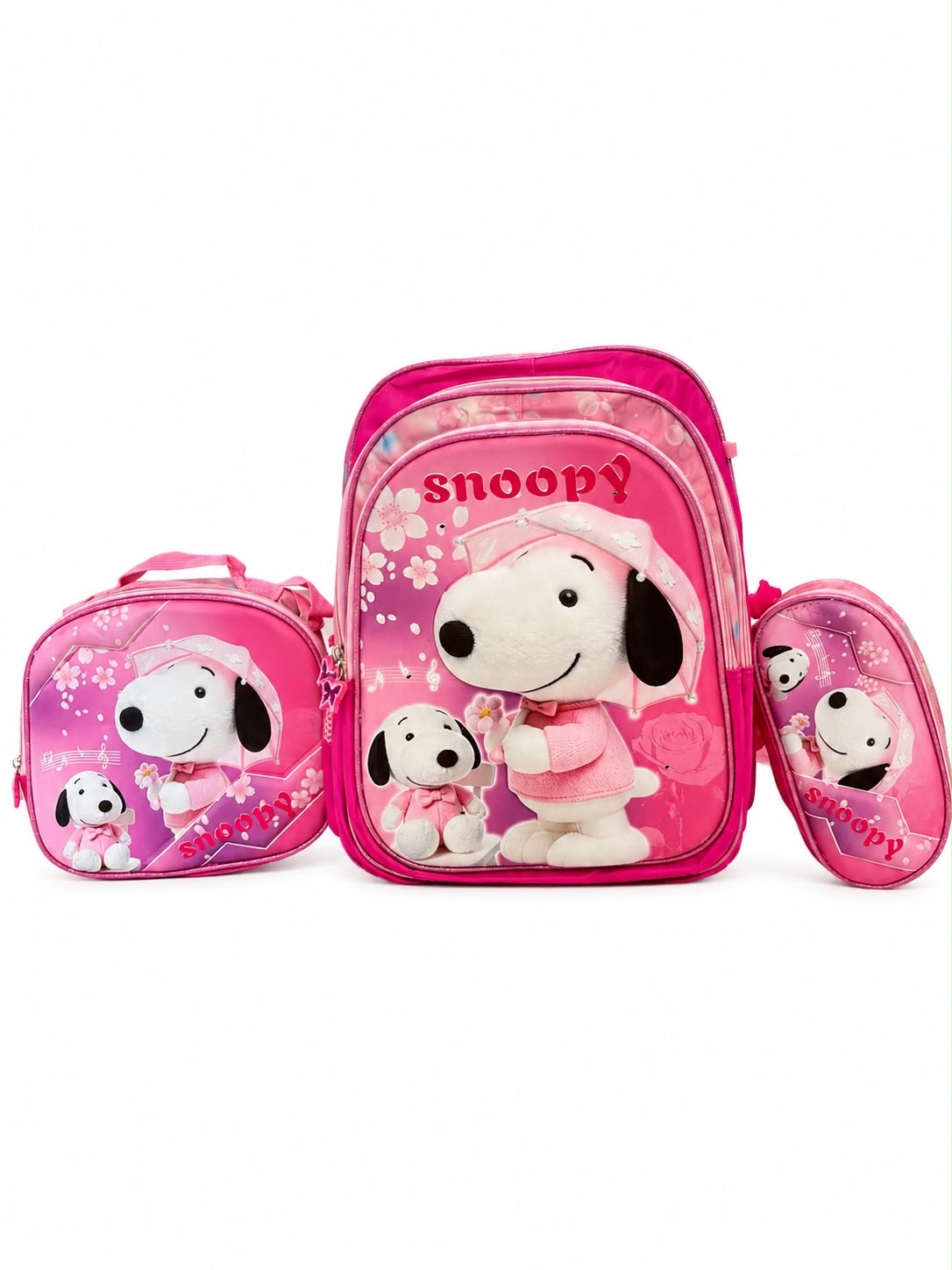 Set mochila infantil escolar Perrito Rosa 3 piezas