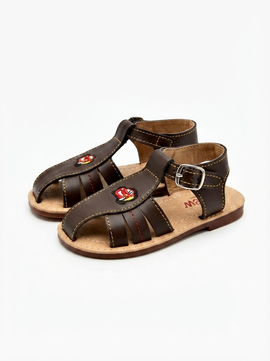 Huaraches niño OFERTA diseño carrito en color café