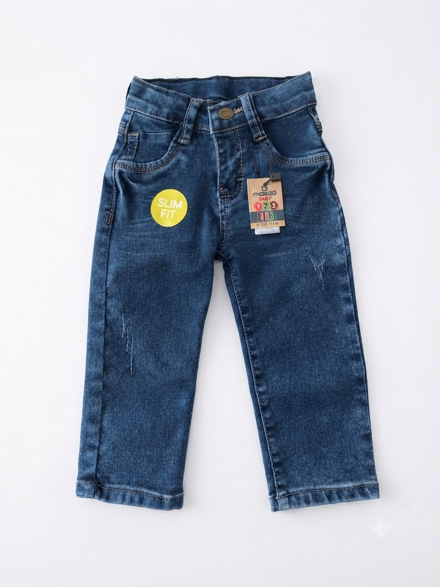 Pantalón niño mezclilla slim fit con efecto deslavado