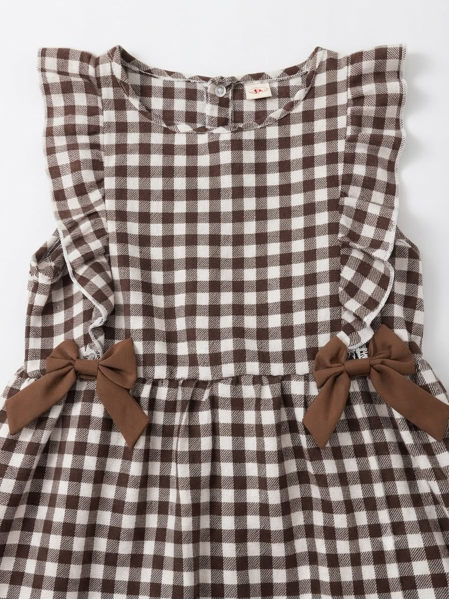 Vestido niña cuadros con Olanes y moños