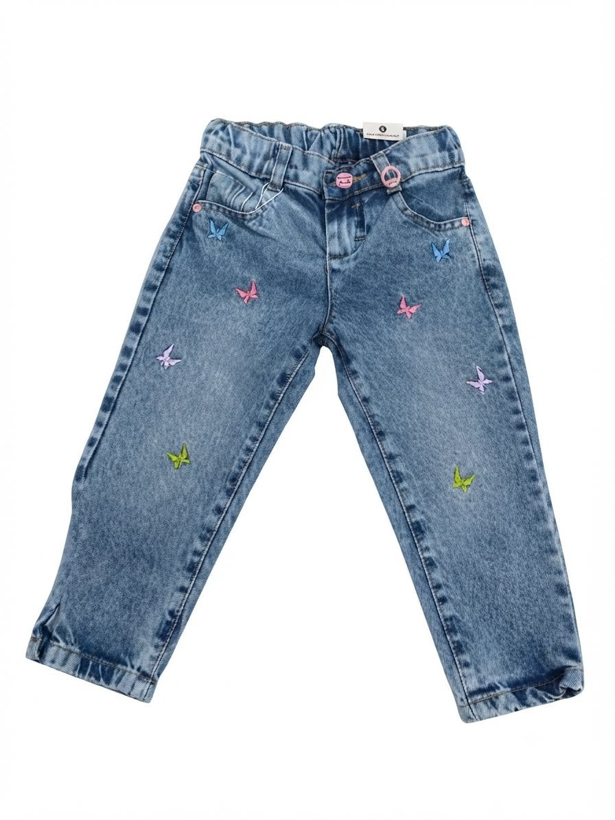 Pantalón niña mezclilla bordado mariposas