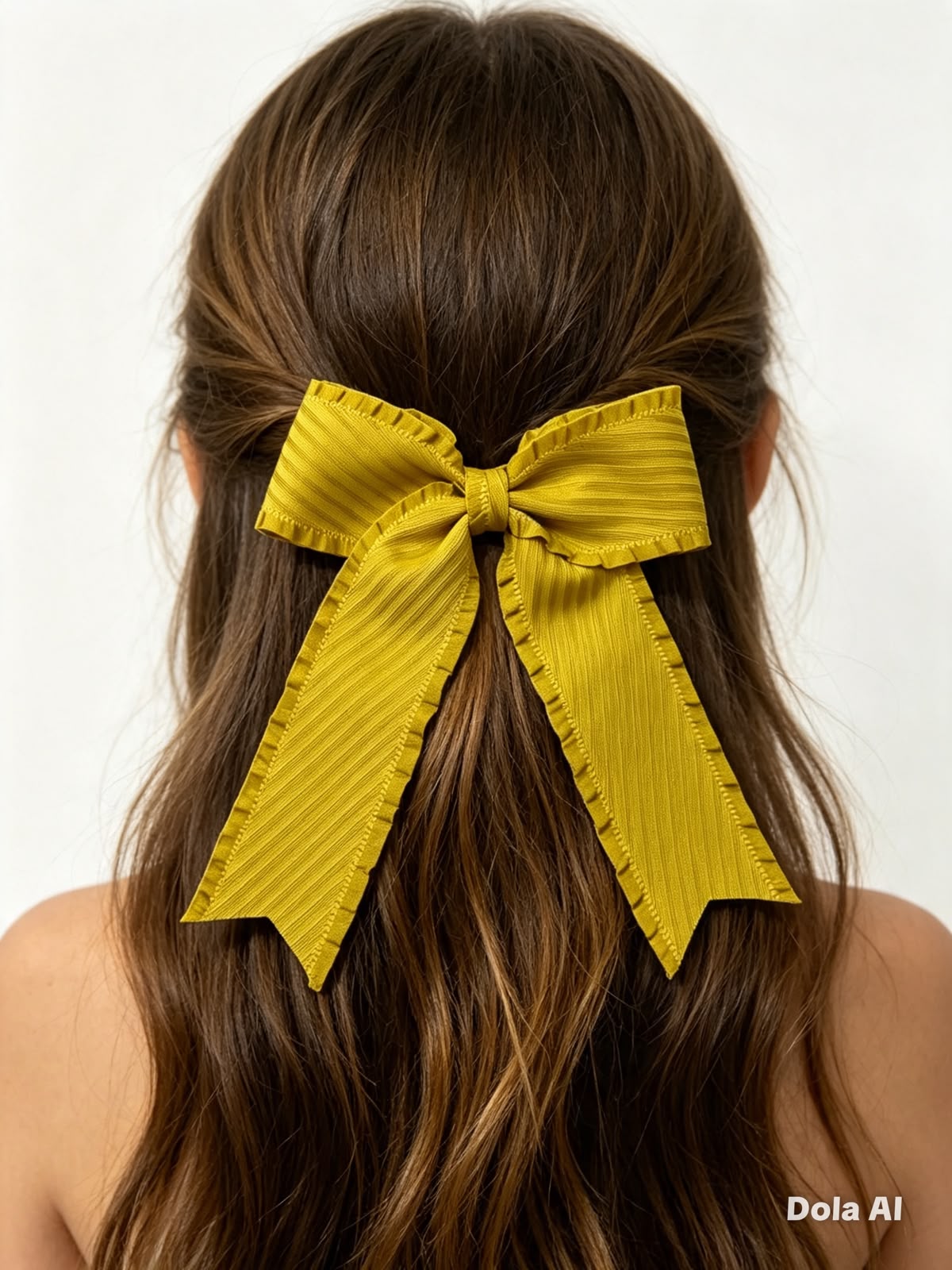 Moño niña amarillo mostaza con tiras largas 🎀💛