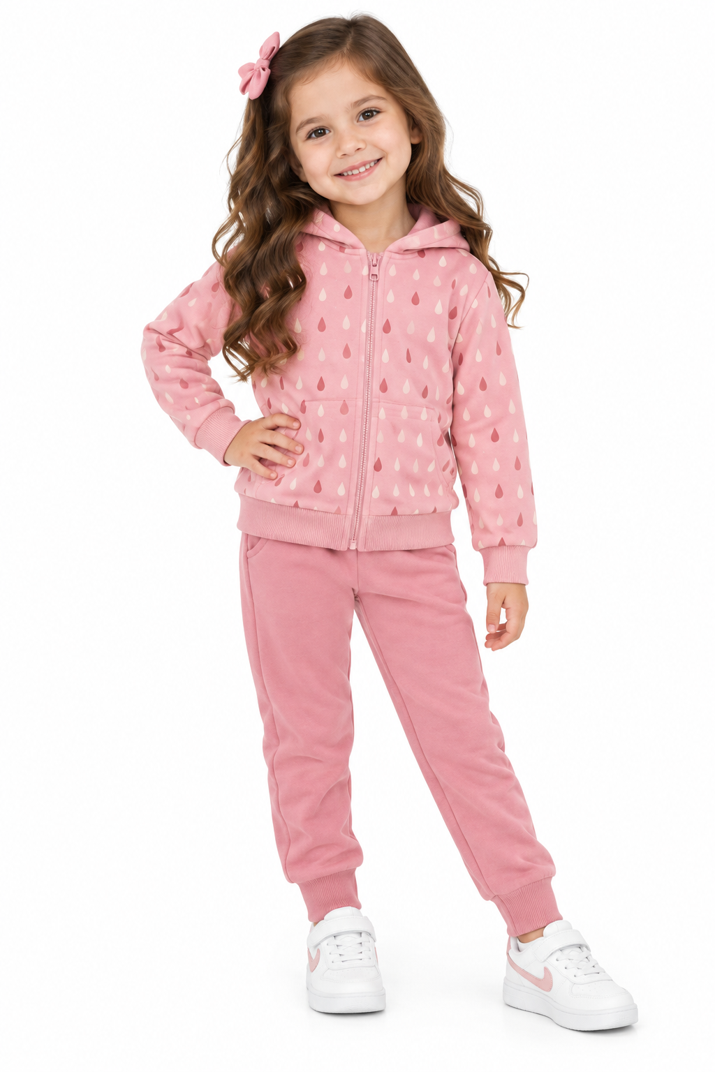 Set niña 3 piezas rosa con sudadera estampada