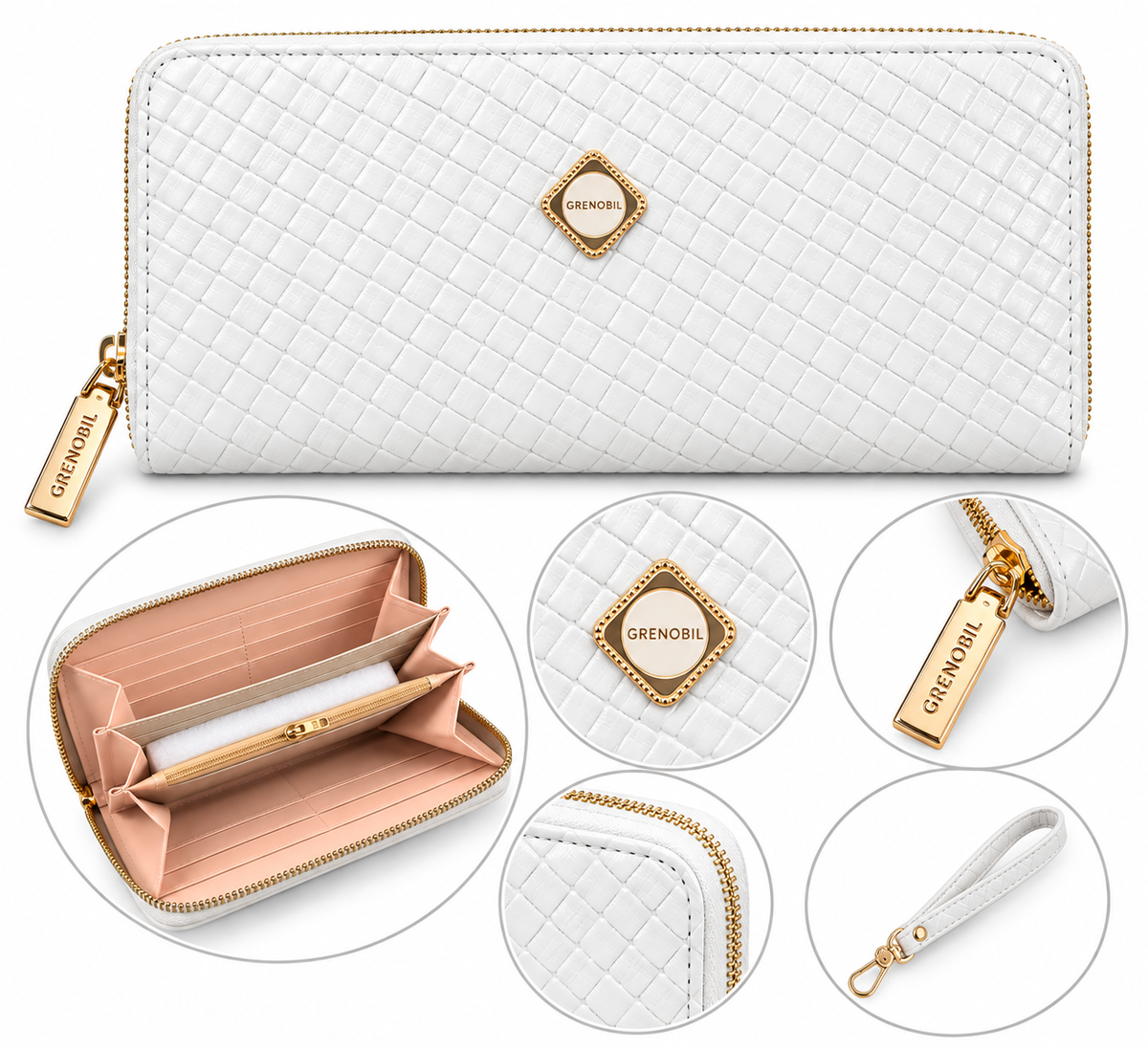 Cartera dama con textura tejida y cierre completo ✨