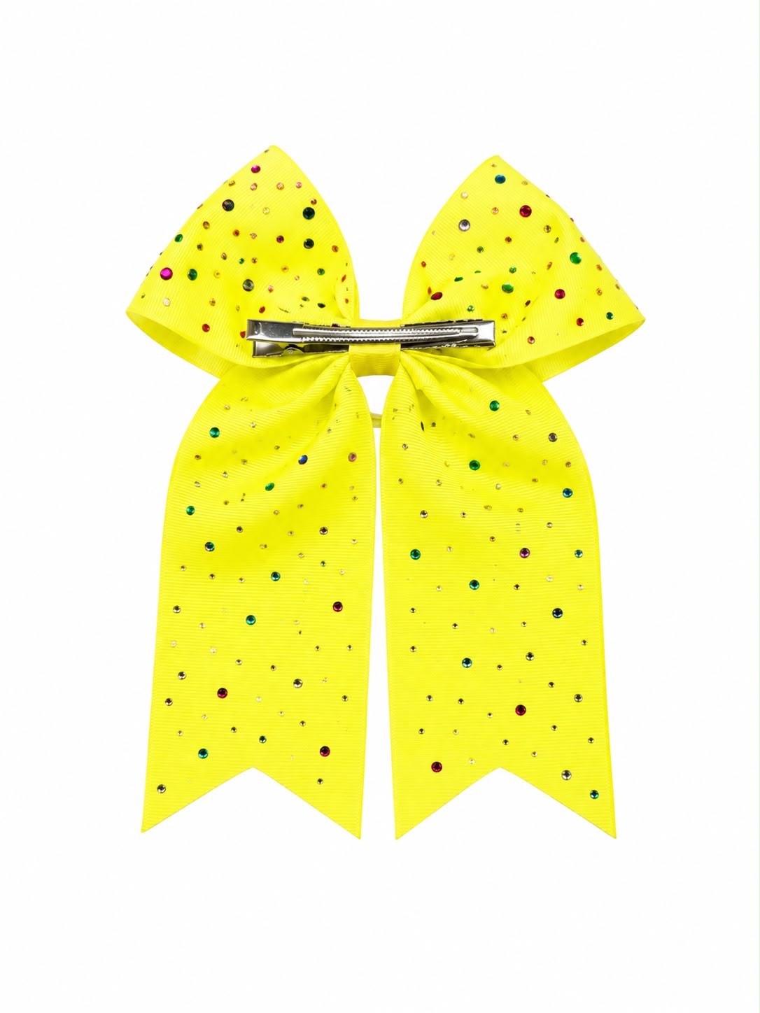 Moño niña amarillo con pedrería multicolor y letra D