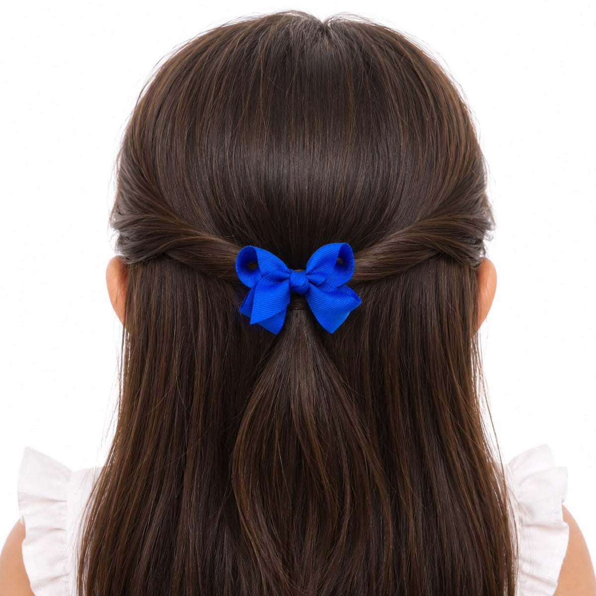 Moño chico niña azul rey con diseño de lazadas 🎀💙