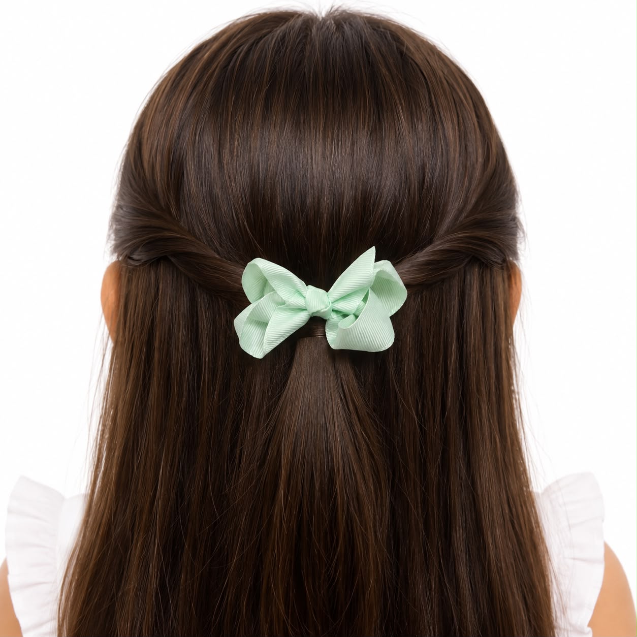 Moño chico niña verde menta con diseño de lazadas 🎀🌿