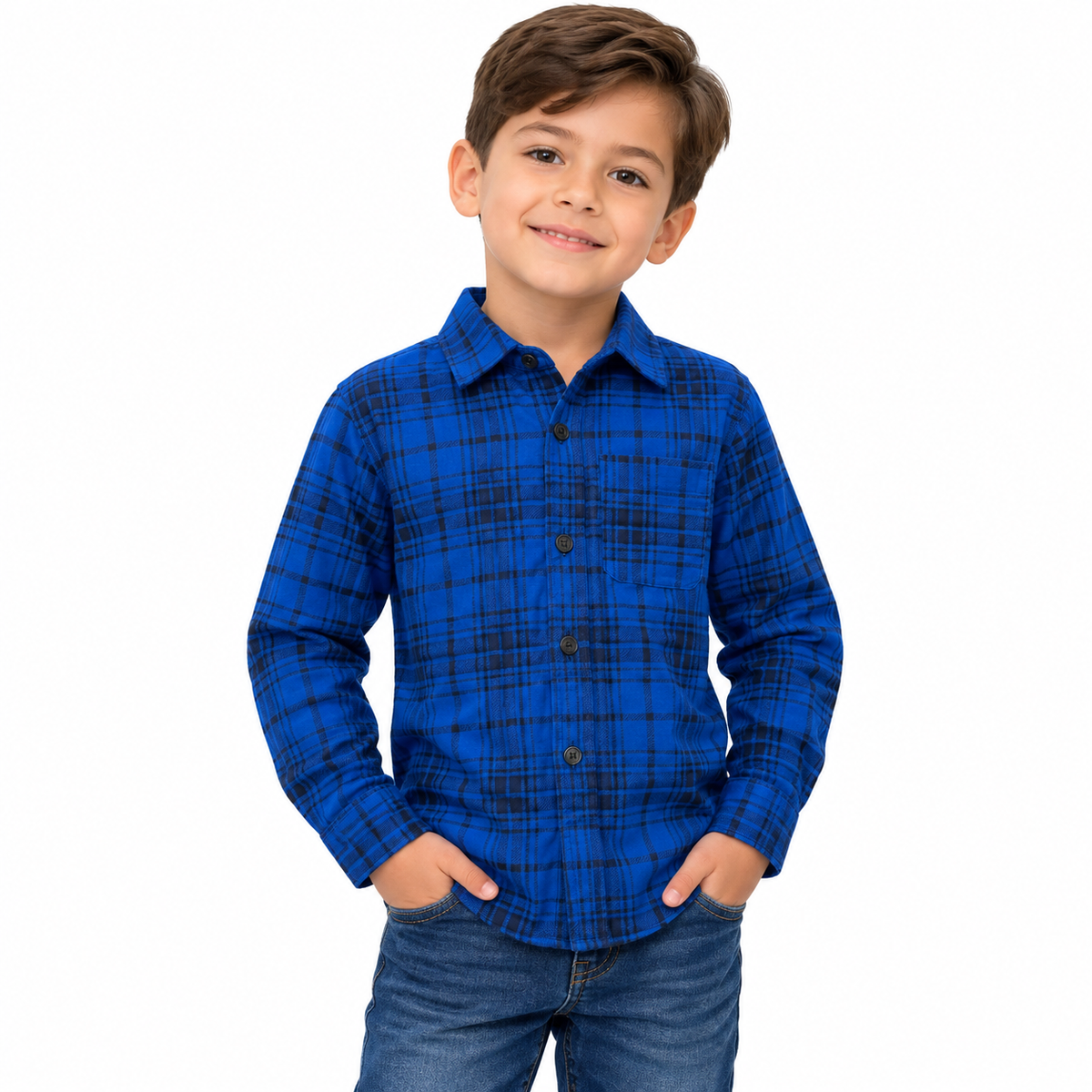 Camisa niño de manga larga a cuadros azul con negro