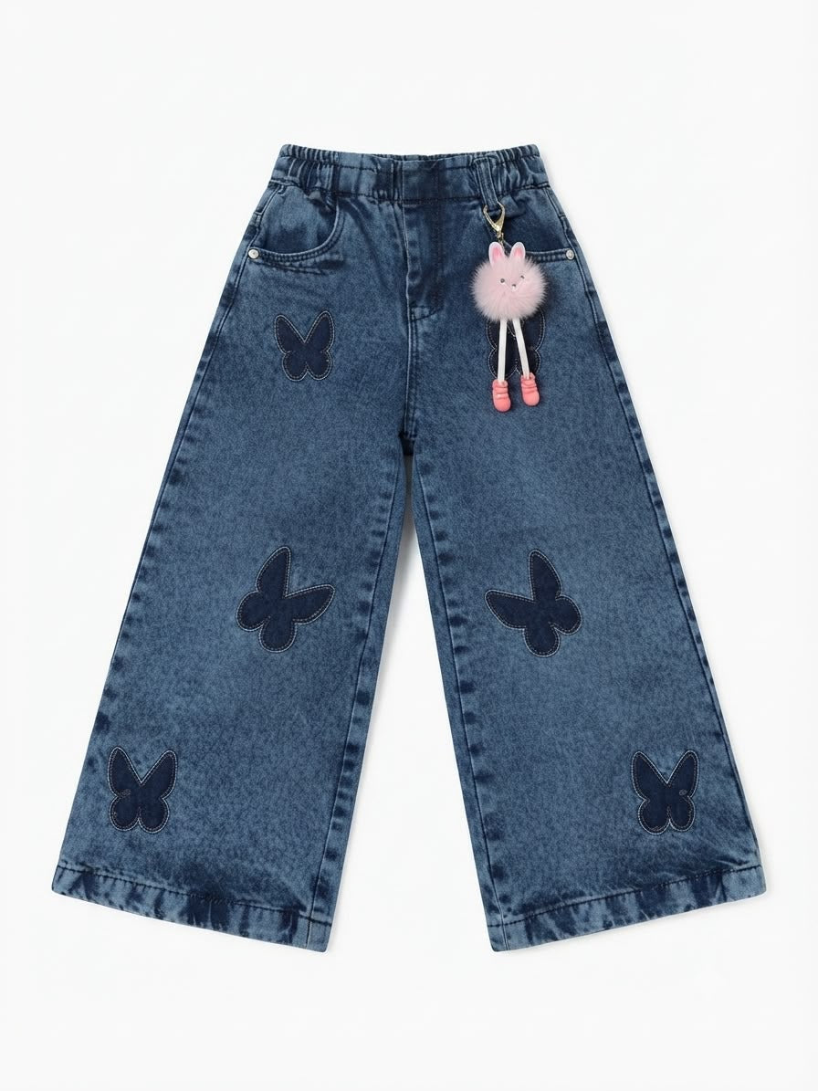 Pantalón niña de mezclilla wide leg con mariposas