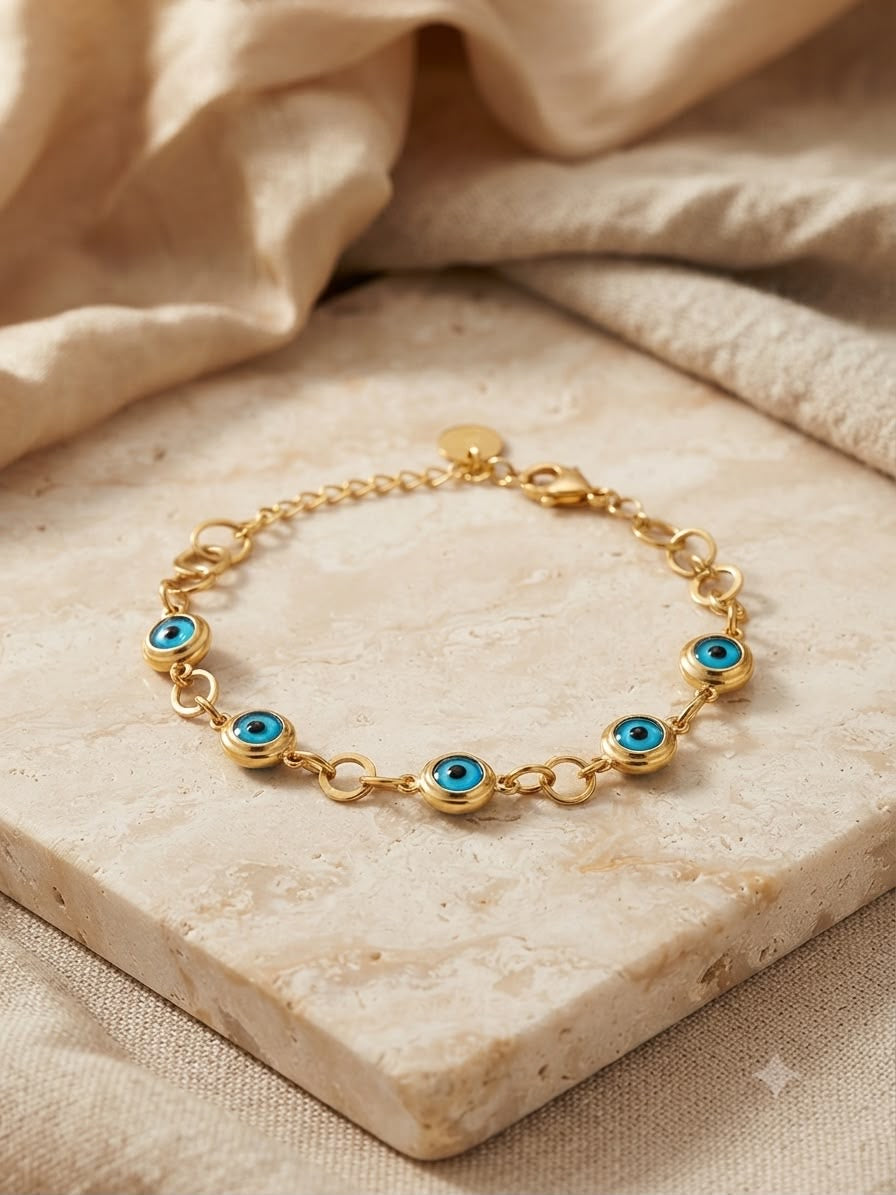 Pulsera Dama ojo turco dorado