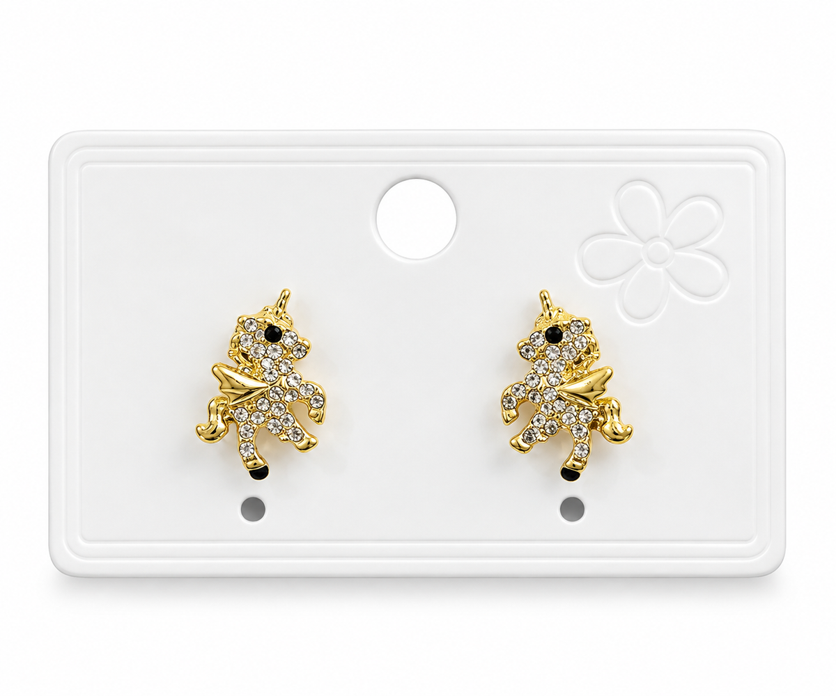 Aretes Dama unicornio dorado con cristales ✨🦄