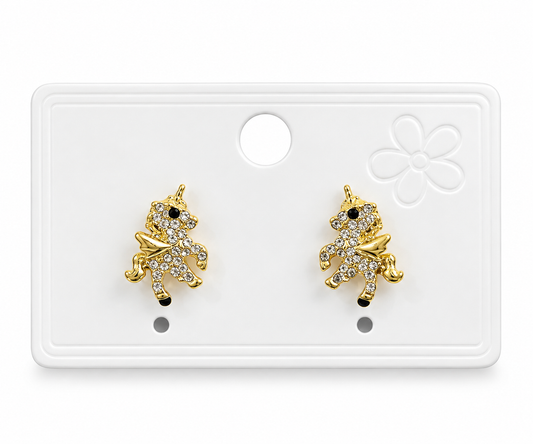 Aretes Dama unicornio dorado con cristales ✨🦄
