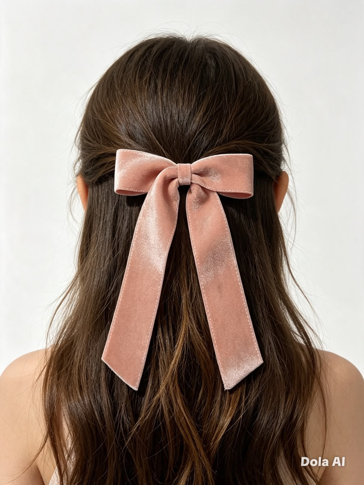 Moño niña rosa palo de terciopelo con tiras largas 🎀🩷