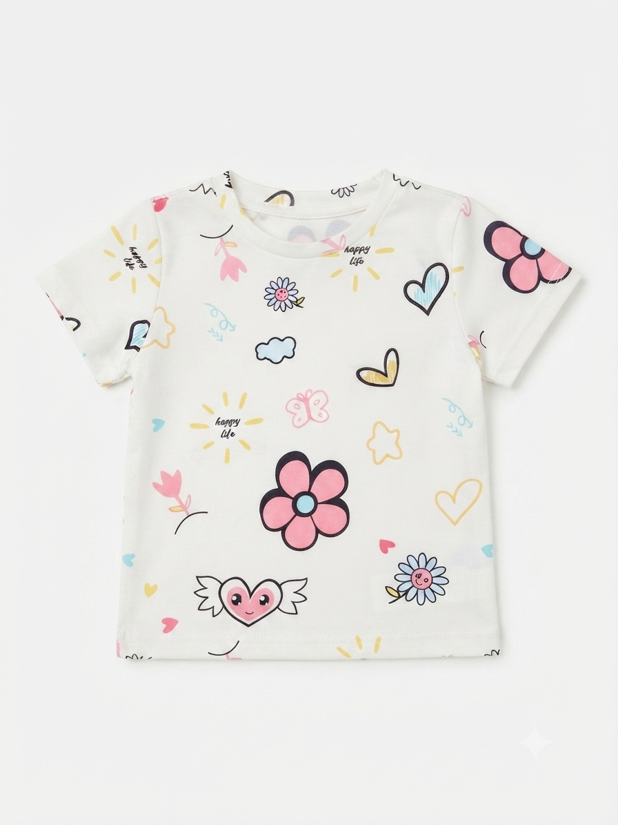 Blusa niña estampada con flores y corazones