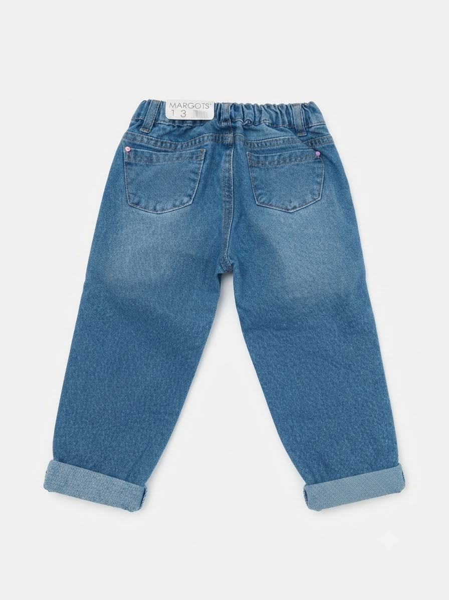 Pantalón niña mom fit mezclilla conejito