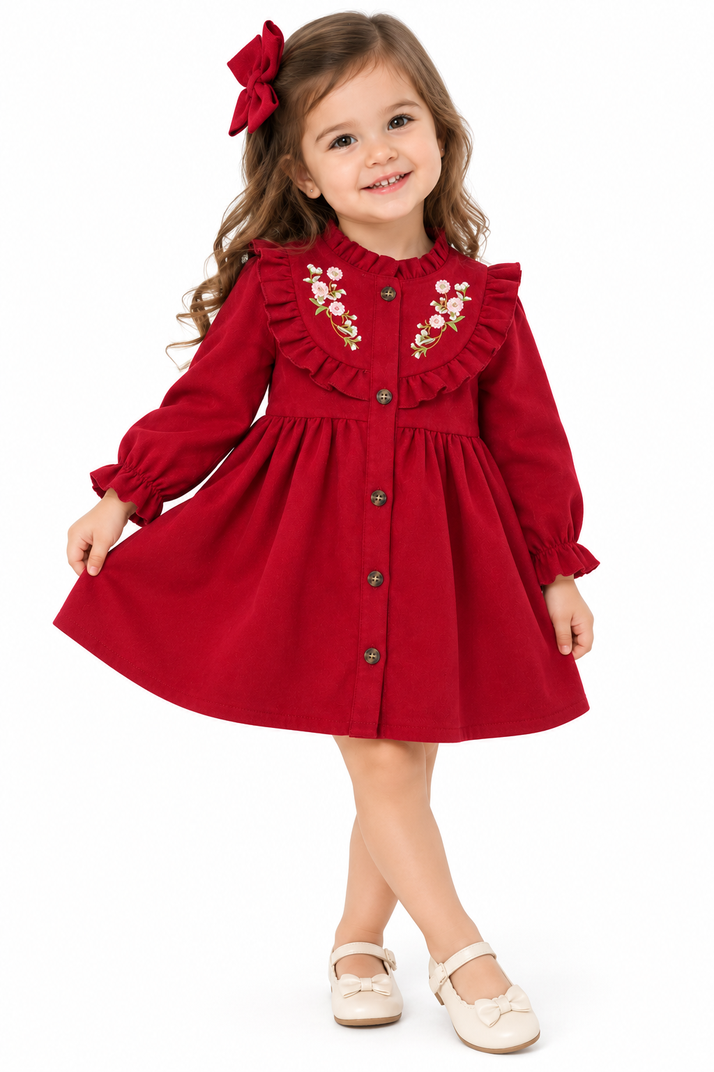 Vestido Niña Bordado Floral con Olanes