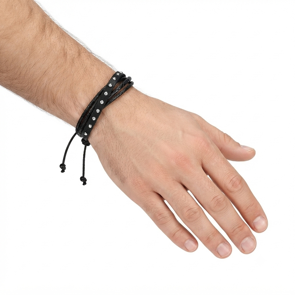 Pulsera Caballero Negra con Detalles Metálicos 🖤