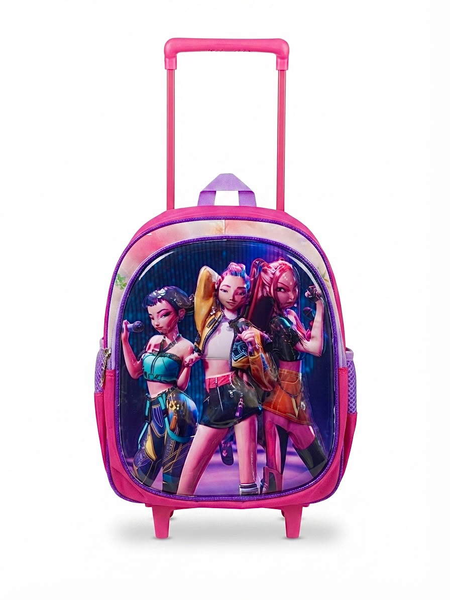 Mochila escolar infantil Guerreras Cantantes con carrito para kínder