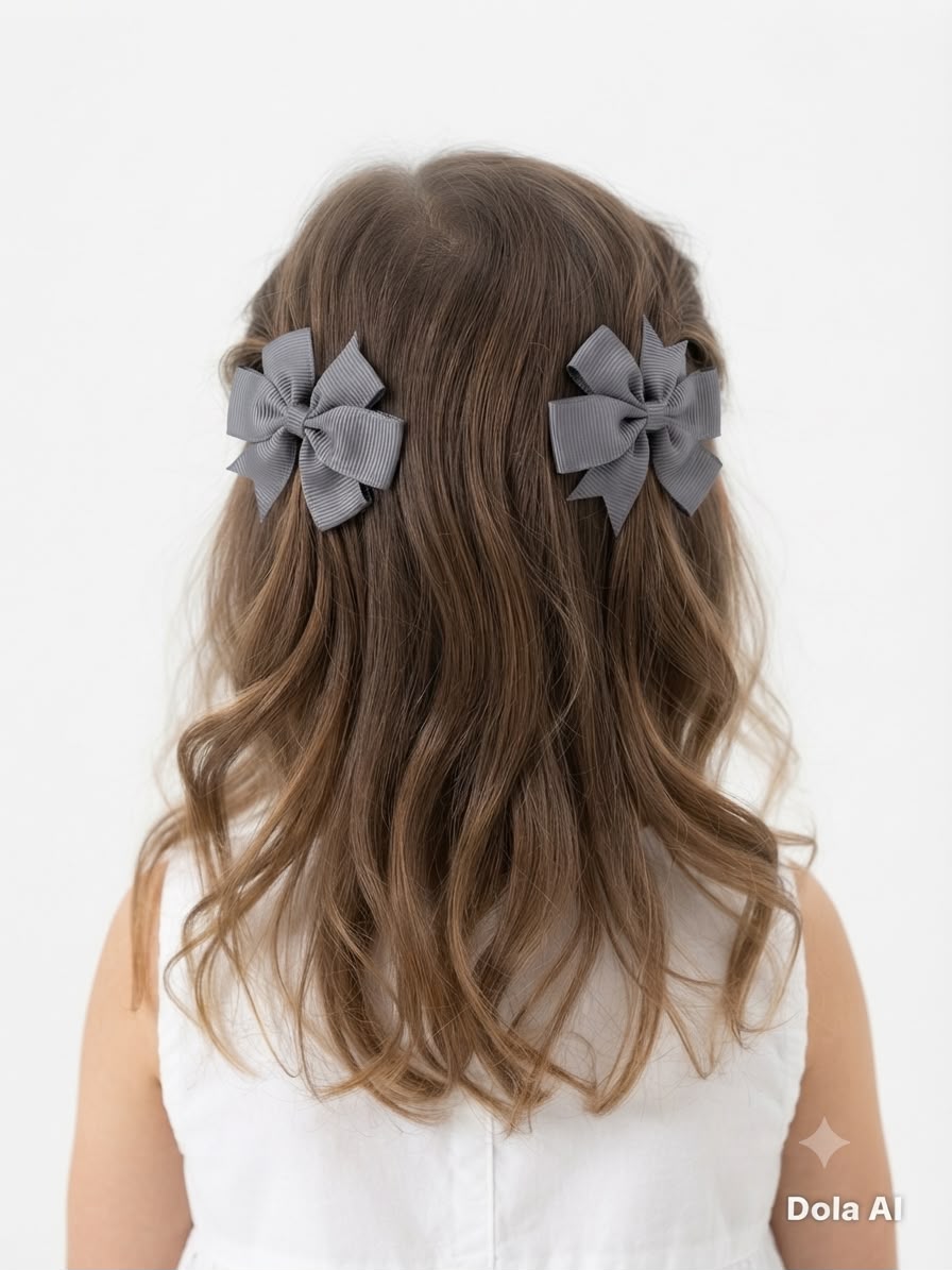Moño par niña gris clásico