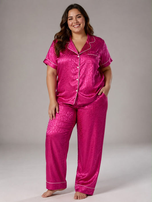 Pijama Dama Satinada Animal Print Rosa Intenso