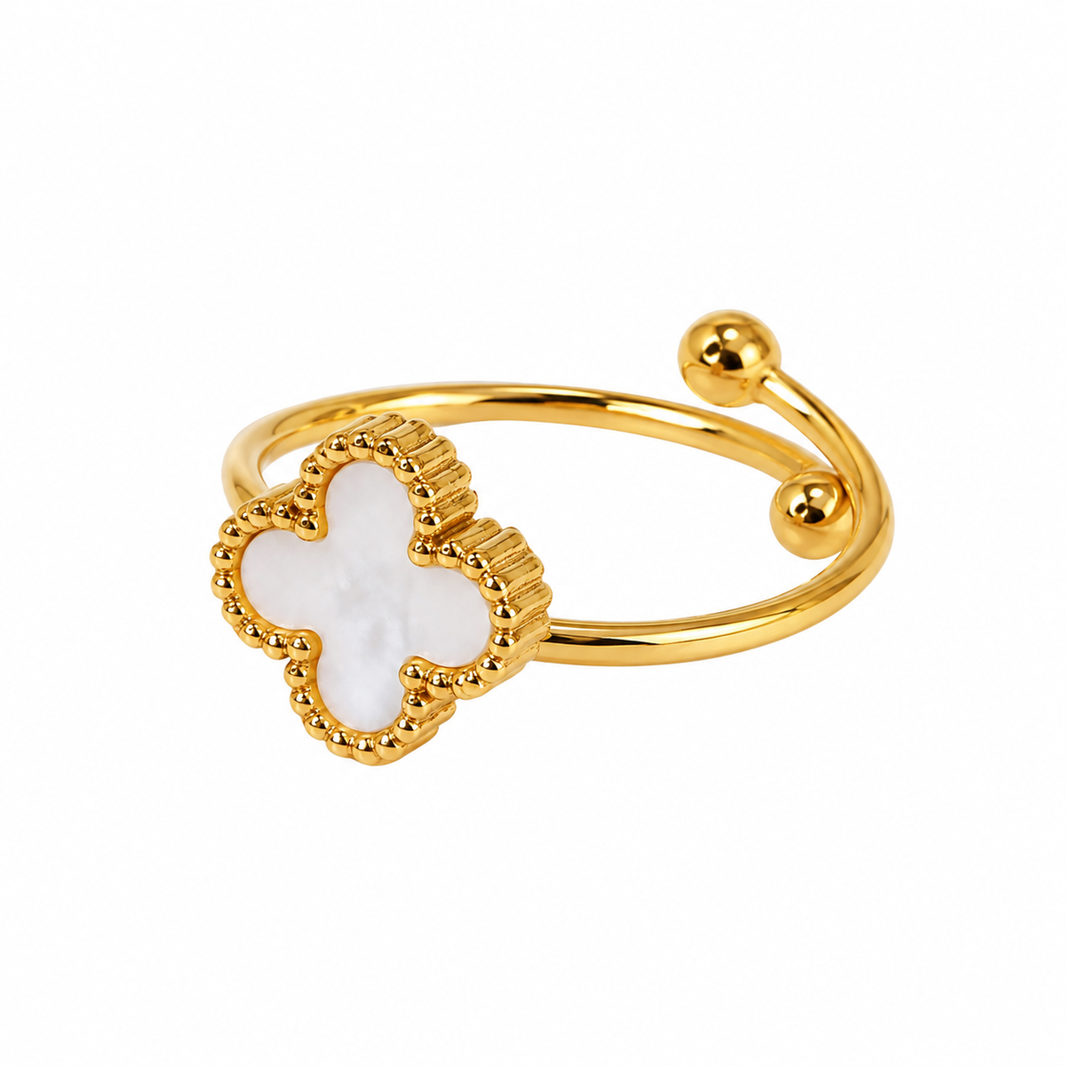Anillo dama trébol blanco ajustable