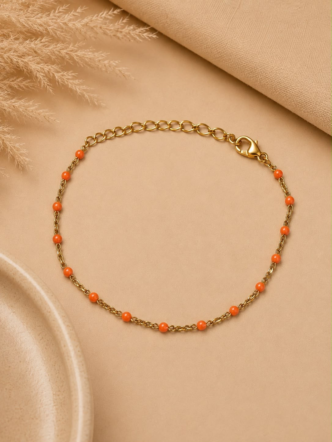 Pulsera Dama dorada con cuentas naranjas 🍊 ✨