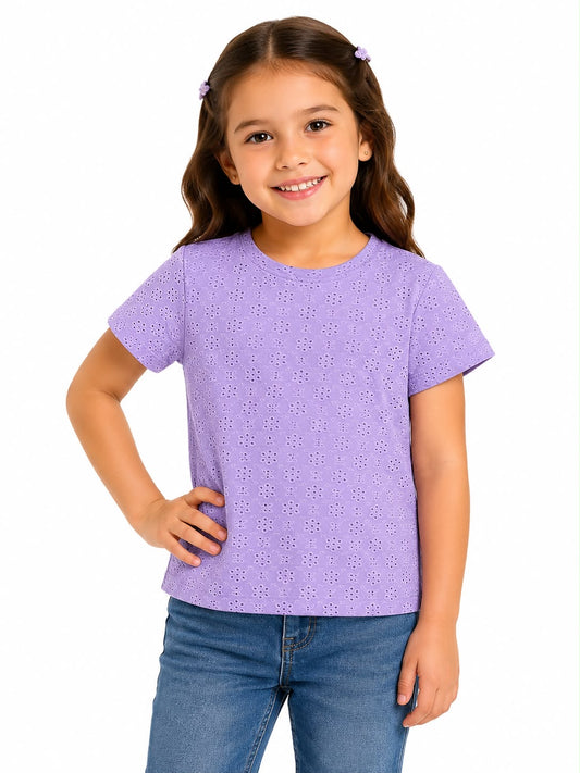 Blusa niña lila con bordado floral