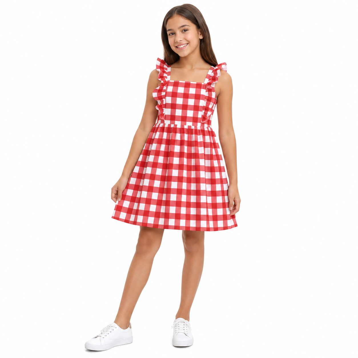 Vestido niña cuadros rojo con blanco