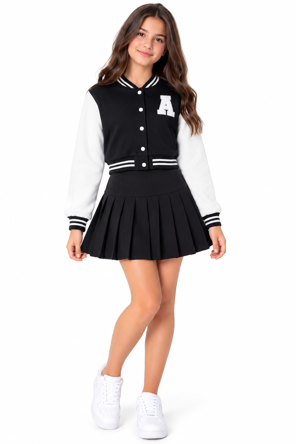 Set niña estilo Varsity con falda plisada