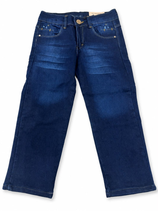 Pantalón niño mezclilla azul oscuro con detalles decorativos